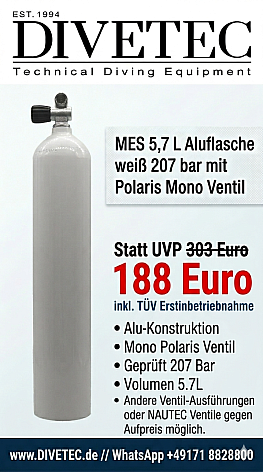MES 5,7 L Aluflasche weiss 207 bar mit Polaris MonoVentil MES 5,7 L Aluflasche weiss 207 bar mit Polaris MonoVentil