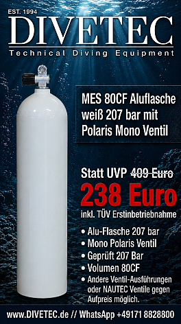 MES 80 CF Aluflasche weiss 207 bar mit Polaris MonoVentil