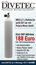 MES 5,7 L Aluflasche weiss 207 bar mit Polaris MonoVentil