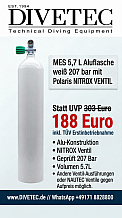 MES 5,7 L Aluflasche weiss 207 bar mit Polaris Mono NITROX Ventil